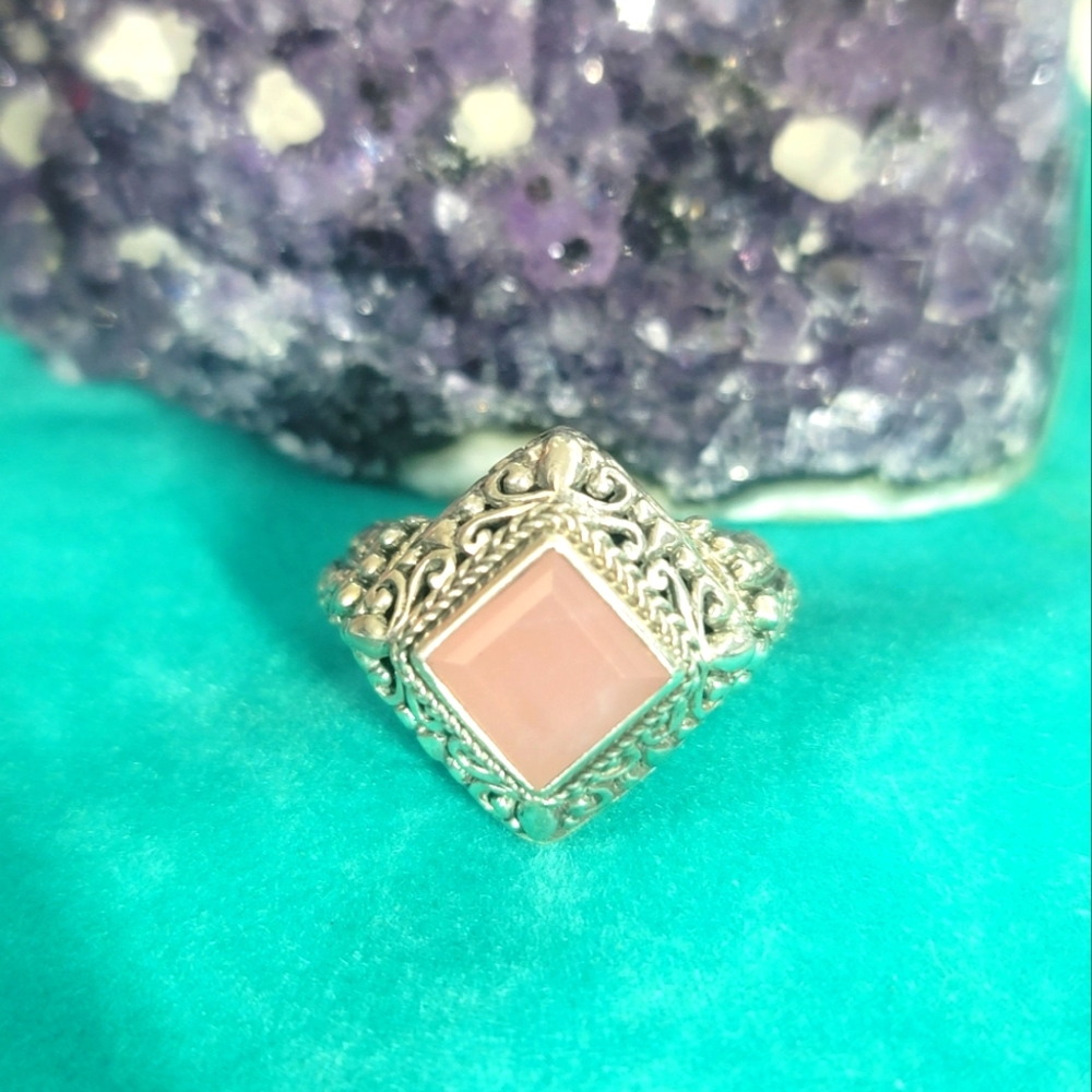 SARDA Bali Artisan Sterling Silver & Pink Opal Ring Size 8